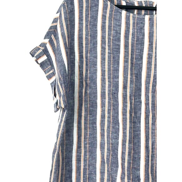 C&C California Womens Linen Shirt L Blue Monarch Striped Back Button Up Top T3 - Picture 9 of 12